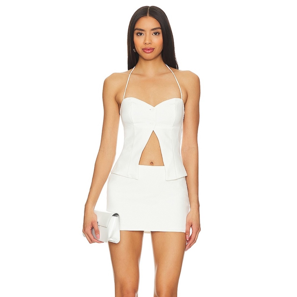 superdown White Cutout Halter Bustier Skirt Set